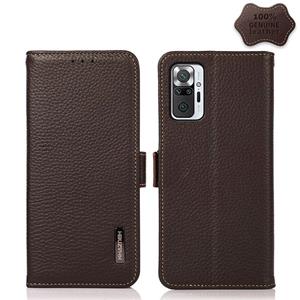 huismerk Voor Xiaomi Redmi Note 10 Pro Khazneh Side-Magnetic Litchi Echt leer RFID-telefooncase (Bruin)