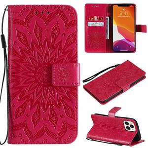 huismerk Geperste afdrukken zonnebloem patroon horizontale flip PU lederen hoesje houder kaart slots & portemonnee & lanyard voor iPhone 13 Pro Max (rood)