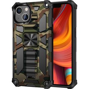 huismerk Camouflage Armor Shockproof TPU + PC Magnetische beschermhoes met houder voor iPhone 13 (Legergroen)