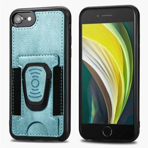 huismerk Voor iPhone 6 Magnetic Shockproof PU + TPU Case met kaartslot & ringhouder(Blauw)