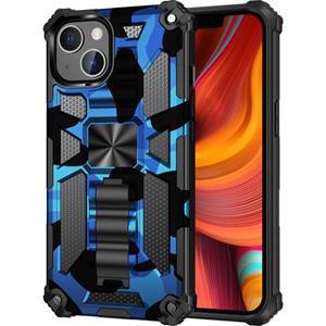 huismerk Camouflage Armor Shockproof TPU + PC Magnetic Protective Case with Holder For iPhone 13(Blue)