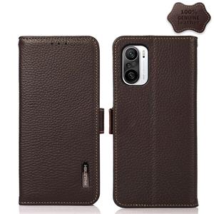 huismerk Voor Xiaomi Redmi K40 PRO / POCO F3 Khazneh Side-Magnetic Litchi Echt leer RFID-telefooncase (Brown)