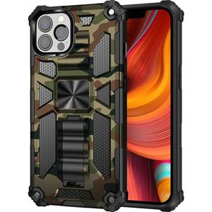 huismerk Camouflage Armor Shockproof TPU + PC Magnetic Protective Case with Holder For iPhone 13 Pro(Army Green)