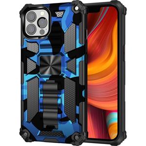 huismerk Camouflage Armor Shockproof TPU + PC Magnetic Protective Case with Holder For iPhone 13 Pro(Blue)