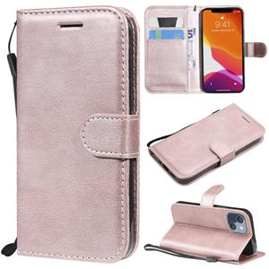 huismerk Pure Color Horizontal Flip Leather Case with Holder & Card Slots & Wallet & Lanyard For iPhone 13 mini(Rose Gold)