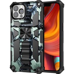 huismerk Camouflage Armor Shockproof TPU + PC Magnetic Protective Case with Holder For iPhone 13 Pro Max(Light Green)