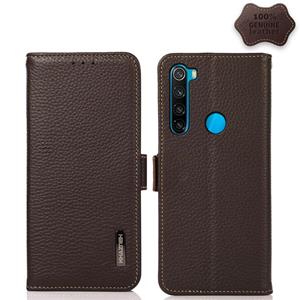 huismerk Voor Xiaomi Redmi Note 8 2021 Khazneh Side-Magnetic Litchi Echt leer RFID-telefooncase (Brown)