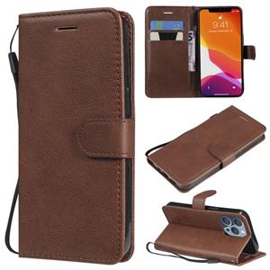 huismerk Pure Color Horizontal Flip Leather Case with Holder & Card Slots & Wallet & Lanyard For iPhone 13 Pro(Brown)