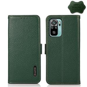 huismerk Voor Xiaomi Redmi Note 10 4G Khazneh Side-Magnetic Litchi Echt leer RFID-telefooncase