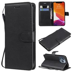 huismerk Pure Color Horizontal Flip Leather Case with Holder & Card Slots & Wallet & Lanyard For iPhone 13 Pro(Black)