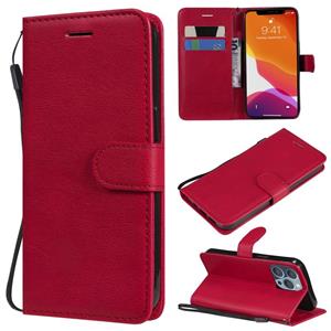 huismerk Pure Color Horizontal Flip Leather Case with Holder & Card Slots & Wallet & Lanyard For iPhone 13 Pro(Red)