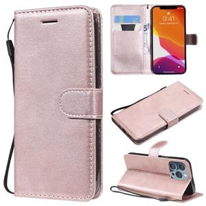 huismerk Pure Color Horizontal Flip Leather Case with Holder & Card Slots & Wallet & Lanyard For iPhone 13 Pro(Rose Gold)