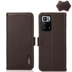 huismerk Voor Xiaomi Poco X3 GT Khazneh Side-Magnetic Litchi Echt leer RFID-telefooncase (Bruin)