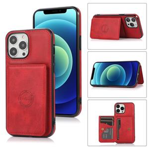 huismerk Kalfstructuur Magnetische kaartzak PU Shockproof Case met Houder & Card Slot voor iPhone 13 Pro