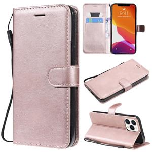 huismerk Pure Color Horizontal Flip Leather Case with Holder & Card Slots & Wallet & Lanyard For iPhone 13 Pro Max(Rose Gold)