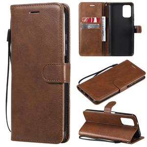 huismerk Voor Xiaomi Redmi Note 10 4G Solid Color Horizontal Flip Bescherming Lederen Case met Houder & Card Slots & Portemonnee & Photo Frame & Lanyard (Brown