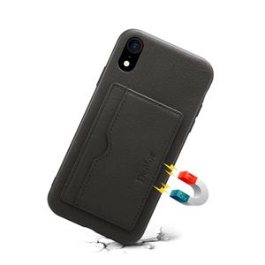 Voor iPhone XR Denior v3 luxe auto koeienhuid lederen beschermhoes met houder & kaartsleuf (zwart)