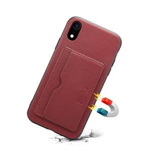 Voor iPhone XR Denior V3 Luxury Car Cowhide Lederen Beschermhoes met Houder & Card Slot (Donkerrood)