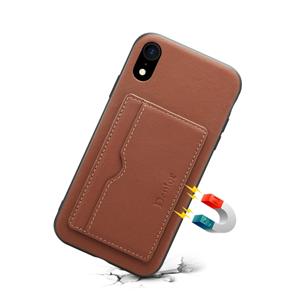 Voor iPhone XR Denior v3 luxe auto koeienhuid lederen beschermhoes met houder & kaartsleuf (bruin)