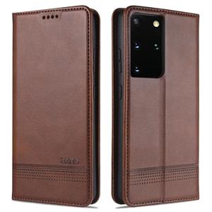 Voor Samsung Galaxy S21 Ultra 5G AZNS Magnetic Calf Texture Horizontale Flip Lederen case met kaartslots & portemonnee (donkerbruin)