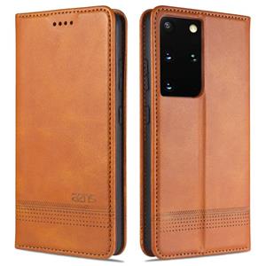 Voor Samsung Galaxy S21 Ultra 5G AZNS Magnetic Calf Texture Horizontale Flip Lederen case met kaartslots & portemonnee (lichtbruin)