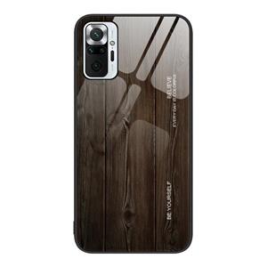 huismerk For Xiaomi Redmi Note 10 Pro 4G Wood Grain Glass Protective Case(Black)