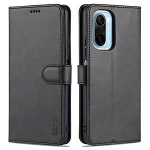 Voor Xiaomi Redmi K40 Pro Azns Skin Feel Calf Texture Horizontale Flip Lederen Case met Kaart Slots & Houder & Portemonnee (Zwart)