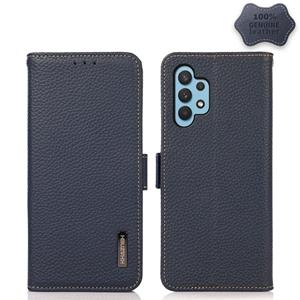 huismerk For Samsung Galaxy A32 5G KHAZNEH Side-Magnetic Litchi Genuine Leather RFID Phone Case(Blue)