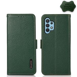 huismerk For Samsung Galaxy A32 5G KHAZNEH Side-Magnetic Litchi Genuine Leather RFID Phone Case(Green)