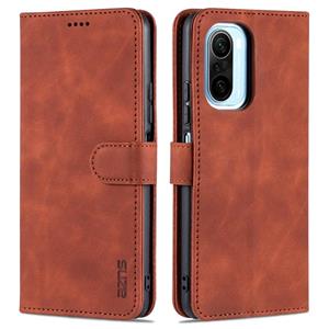 Voor Xiaomi Poco F3 Azns Skin Feel Calf Texture Horizontale Flip Lederen Case met Kaart Slots & Houder & Portemonnee (Bruin)