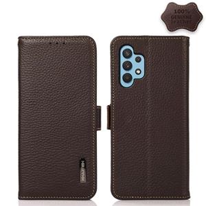 huismerk Voor Samsung Galaxy A32 5G Khazneh Side-Magnetic Litchi Echt leer RFID-telefooncase (Brown)