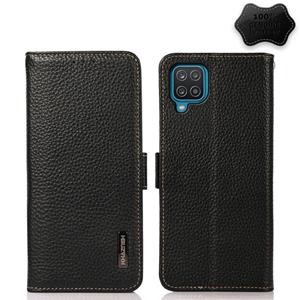 huismerk For Samsung Galaxy A42 5G KHAZNEH Side-Magnetic Litchi Genuine Leather RFID Phone Case(Black)