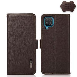 huismerk Voor Samsung Galaxy A42 5G Khazneh Side-Magnetic Litchi Echt leer RFID-telefooncase (Brown)