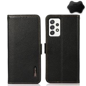 huismerk For Samsung Galaxy A52 5G KHAZNEH Side-Magnetic Litchi Genuine Leather RFID Phone Case(Black)