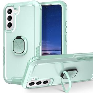 huismerk Voor Samsung Galaxy S22 5G 3 in 1 ringhouder PC + TPU -telefoonhoesje (mint groen)