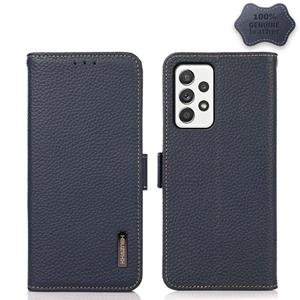 huismerk For Samsung Galaxy A52 5G KHAZNEH Side-Magnetic Litchi Genuine Leather RFID Phone Case(Blue)