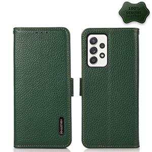 huismerk For Samsung Galaxy A52 5G KHAZNEH Side-Magnetic Litchi Genuine Leather RFID Phone Case(Green)