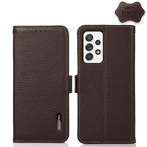 huismerk Voor Samsung Galaxy A52 5G Khazneh Side-Magnetic Litchi Echt leer RFID-telefoonhoesje (Brown)