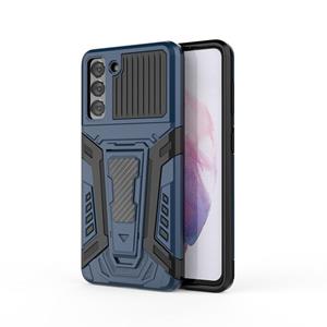 huismerk Voor Samsung Galaxy S21 5G War Chariot Series Armor All-inclusive Shockproof PC + TPU Beschermhoes met onzichtbare houder (blauw)