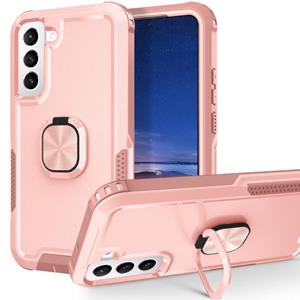 huismerk Voor Samsung Galaxy S22 5G 3 in 1 ringhouder PC + TPU -telefoonhoesje (roségoud)