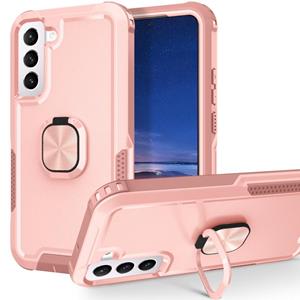 huismerk Voor Samsung Galaxy S22 + 5G 3 in 1 ringhouder PC + TPU -telefoonhoesje (roségoud)