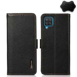 huismerk For Samsung Galaxy M32 KHAZNEH Side-Magnetic Litchi Genuine Leather RFID Phone Case(Black)