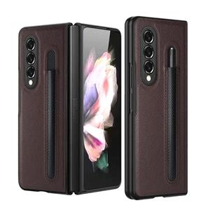 huismerk For Samsung Galaxy Z Fold3 5G Litchi Pattern Foldable Protective Case with Pen Slot(Coffee)