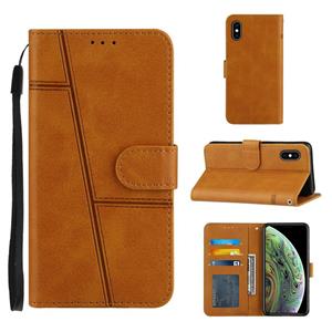 huismerk Stiksels kalf textuur gesp horizontale flip lederen geval met houder kaart slots & portemonnee & lanyard voor iPhone XS / X (geel)