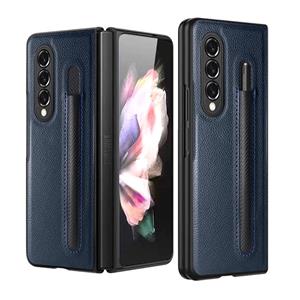 huismerk For Samsung Galaxy Z Fold3 5G Litchi Pattern Foldable Protective Case with Pen Slot(Blue)