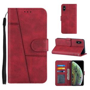 huismerk Stiksels kalf textuur gesp horizontale flip lederen geval met houder kaart slots & portemonnee & lanyard voor iPhone XS / X (rood)