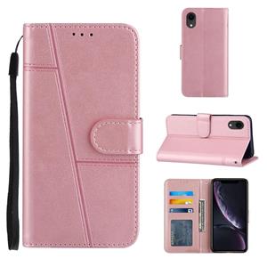 huismerk Stiksels kalf textuur gesp horizontale flip lederen geval met houder kaart slots & portemonnee & lanyard voor iPhone XR (roze)