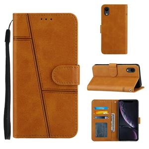 huismerk Stiksels kalf textuur gesp horizontale flip lederen geval met houder & kaart slots &portemonnee &lanyard voor iPhone XR (geel)