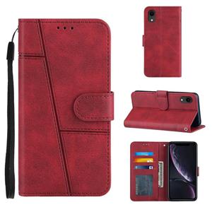 huismerk Stiksels kalf textuur gesp horizontale flip lederen geval met houder kaart slots & portemonnee & lanyard voor iPhone XR (rood)