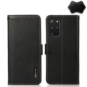 huismerk For Samsung Galaxy S20+ KHAZNEH Side-Magnetic Litchi Genuine Leather RFID Phone Case(Black)